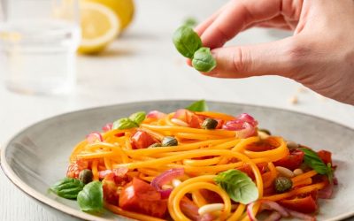 Spaghetti com Tomatinhos Assados e Alcaparras