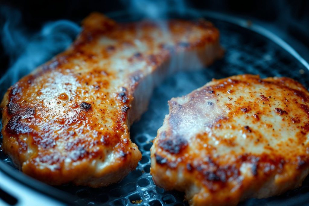 Bisteca de porco na airfryer: suculenta por dentro, douradinha por fora (receita fácil e rápida!)