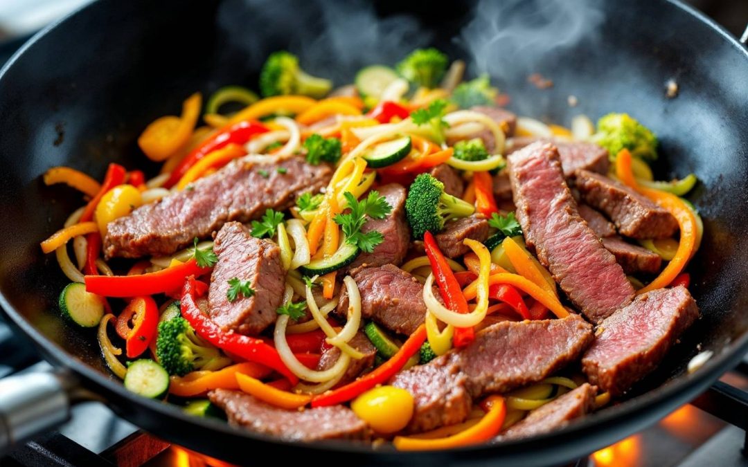 Contra filé em tiras com legumes frescos: Uma refeição rápida e saborosa!