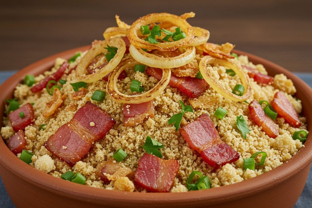 Farofa de bacon crocante com cebola crispy: Sabor e textura Irresistíveis