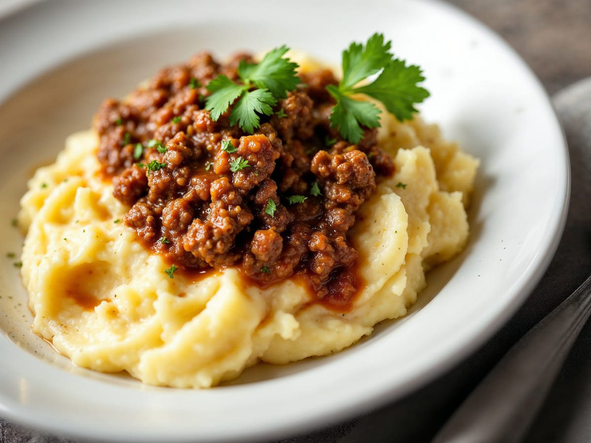 Purê de batata com carne moída A combinação perfeita de conforto e sabor!