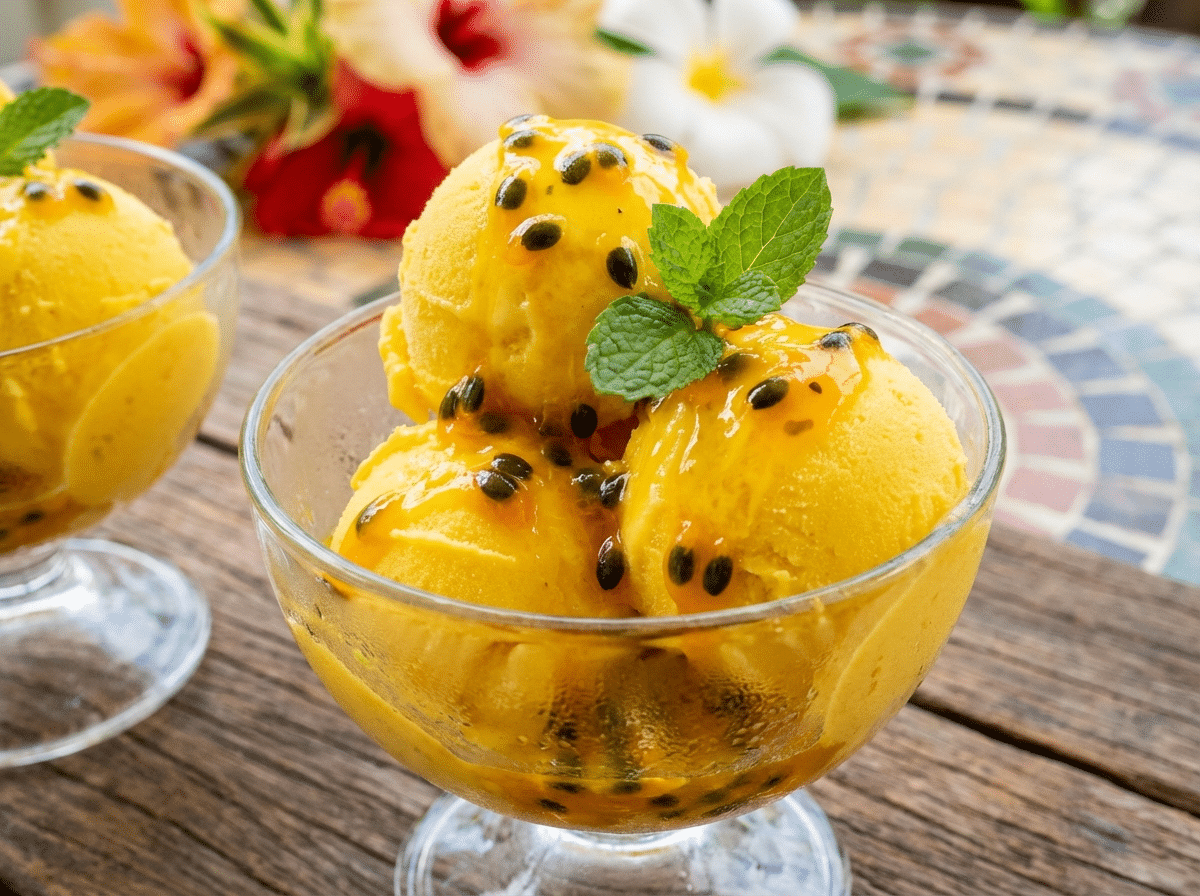 Sorvete cremoso de manga com maracujá A refrescância tropical que você precisa!