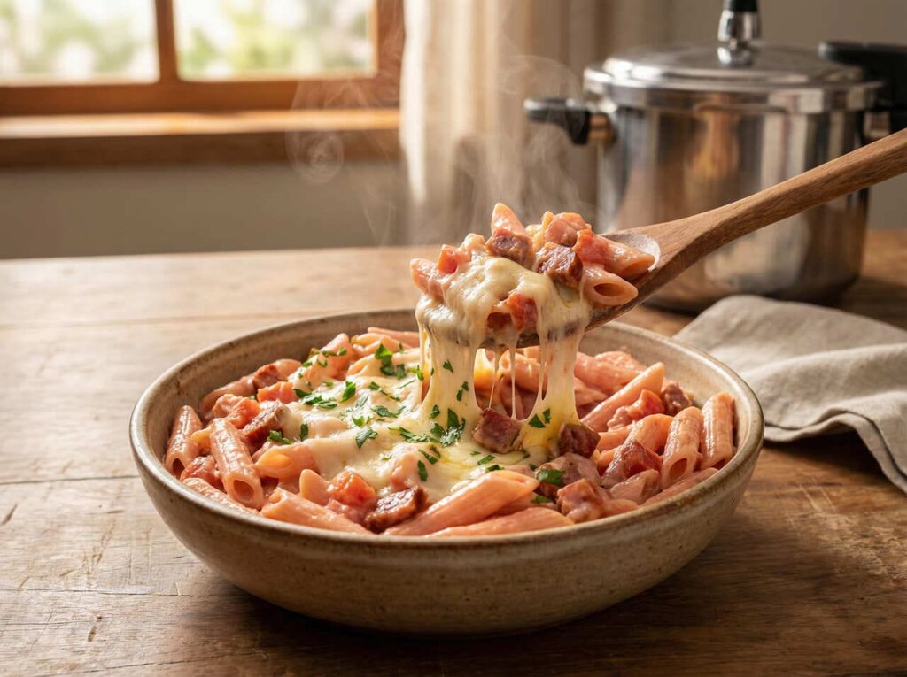 Jantar Jato: Macarrão Cremoso de Panela de Pressão  Vapt Vupt